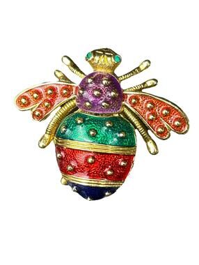 VTG Joan Rivers Multi-Color Enamel Crystal BEE Watch Pin Brooch NEEDS BATTERY